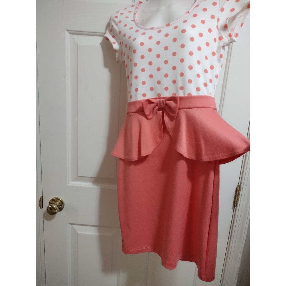 Polka Dot Peplum Y2K Business Casual Dress Coral/White Women's Size Small - Picture 8 of 11